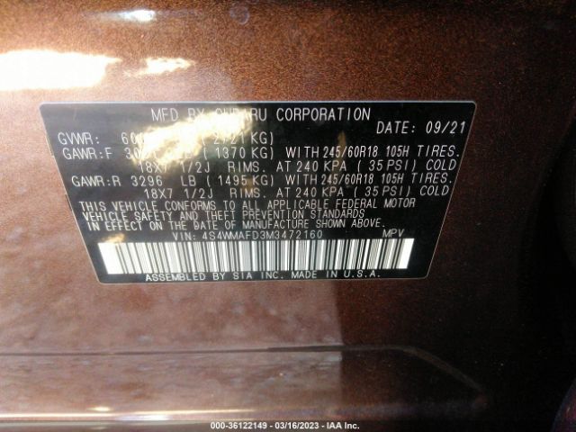 4S4WMAFD3M3472160 Subaru Ascent Premium