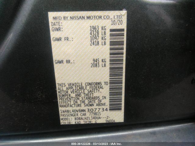1N4BL4DV6MN307734 Nissan Altima 2.5 Sv