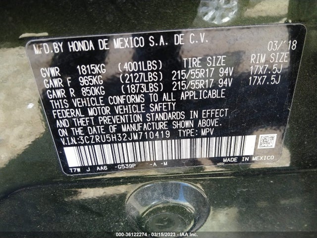 Honda HR-V LX 2018 3CZRU5H32JM710419 Image 9