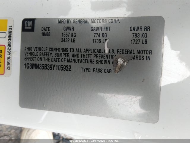 2009 SATURN SKY VIN: 1G8MN35B39Y105932