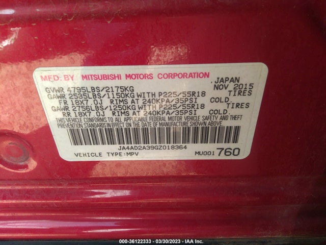 JA4AD2A39GZ018364 Mitsubishi Outlander Es