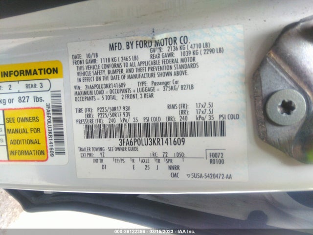 Ford Fusion Hybrid Se 2019 3FA6P0LU3KR141609 Image 11