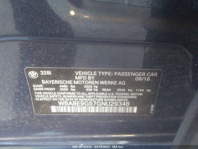 BMW 3 Series 328i 2016 WBA8E9G57GNU29348 Image 9