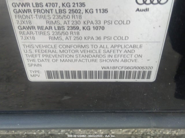 WA1BFCFS6GR005320 Audi Q3 Premium Plus