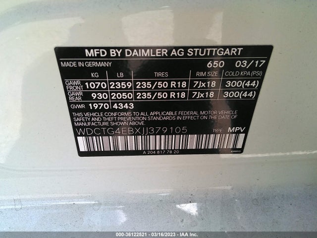 2018 MERCEDES-BENZ GLA GLA 250 VIN: WDCTG4EBXJJ379105