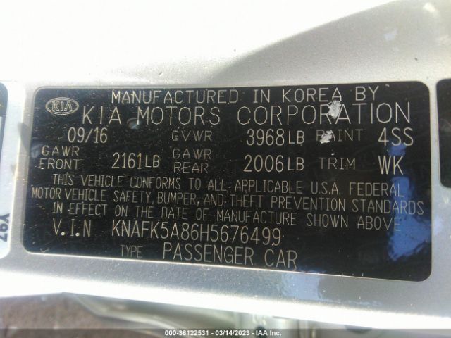 KNAFK5A86H5676499 KIA Forte5 Lx