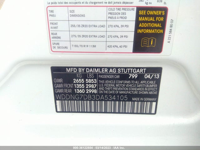 Продажа на аукционе авто 2013 Mercedes-benz S-class S 550, vin: WDDNG7DB3DA534105, номер лота: 36122554