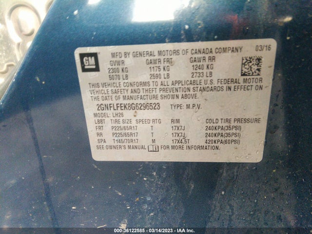 Chevrolet EQUINOX LT 2016 2GNFLFEK8G6296523 Image 10