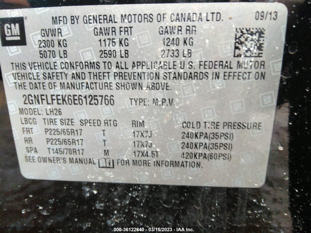Chevrolet EQUINOX LT 2014 2GNFLFEK6E6125766 Image 9