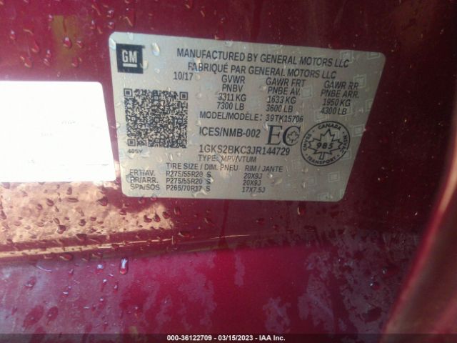 1GKS2BKC3JR144729 GMC YUKON SLT