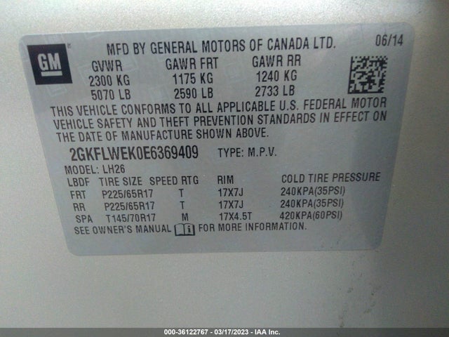 GMC Terrain Sle 2014 2GKFLWEK0E6369409 Image 9