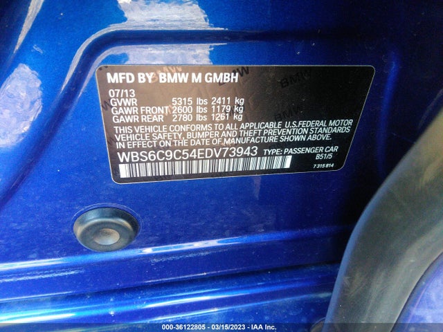 BMW M6 2014 WBS6C9C54EDV73943 Image 9