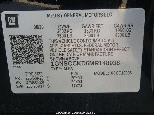 Chevrolet Suburban Lt 2021 1GNSCCKD6MR148938 Image 9
