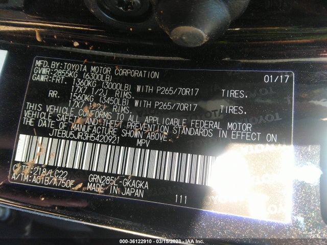 Toyota 4RUNNER SR5 2017 JTEBU5JR3H5420921 Image 10