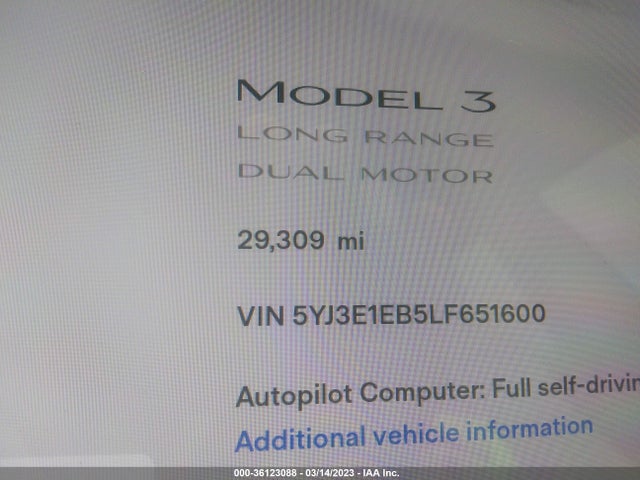 Tesla Model 3 Long Range 2020 5YJ3E1EB5LF651600 Image 8