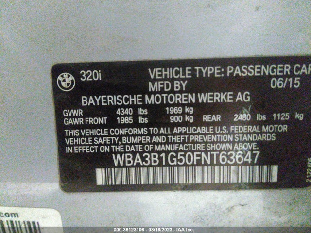BMW 3 Series 320i 2015 WBA3B1G50FNT63647 Image 10