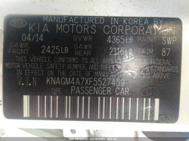 KNAGM4A7XF5527459 KIA Optima Lx