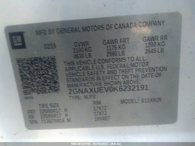Chevrolet EQUINOX LT 2019 2GNAXUEV0K6232191 Image 10