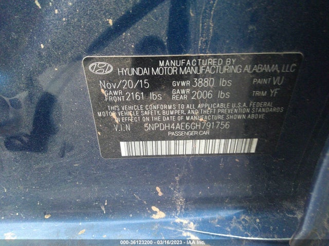 Hyundai ELANTRA SE 2016 5NPDH4AE6GH791756 Image 10