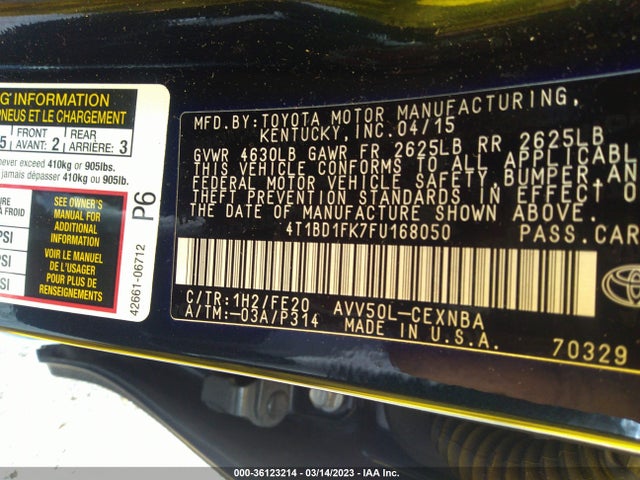 2015 Toyota Camry, VIN: 4T1BD1FK7FU168050