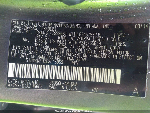 Toyota Highlander Limited 2014 5TDYKRFH2ES015859 Image 11