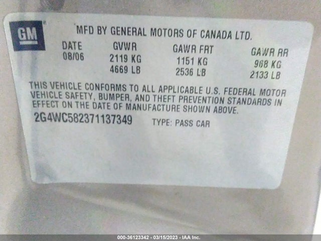 2007 BUICK LACROSSE CX VIN: 2G4WC582371137349