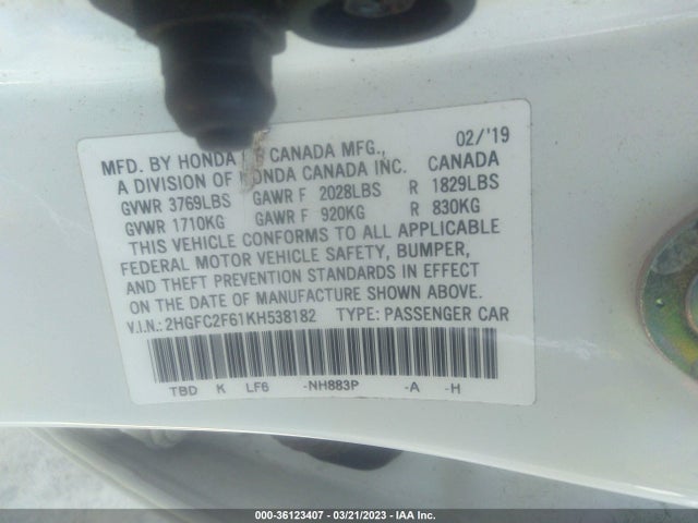 Honda Civic Sedan Lx 2019 2HGFC2F61KH538182 Image 9
