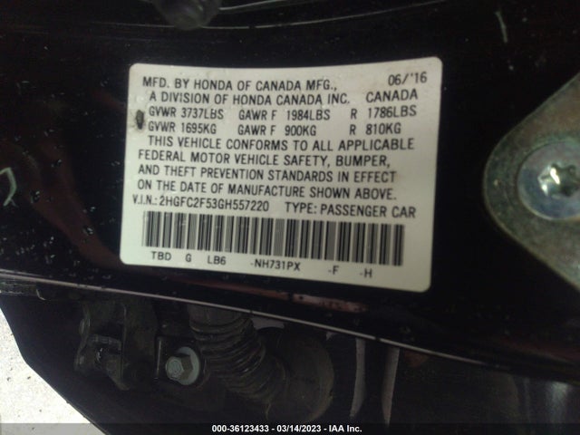 Honda Civic Sedan Lx 2016 2HGFC2F53GH557220 Image 10