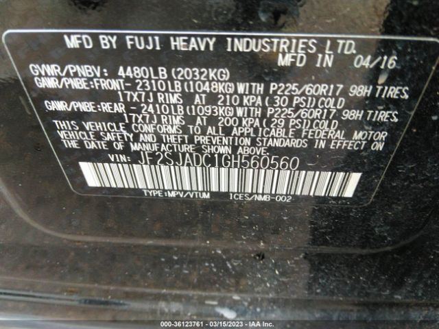 JF2SJADC1GH560560 Subaru Forester 2.5i Premium