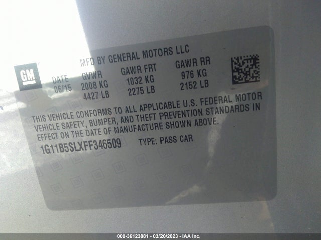 2015 CHEVROLET MALIBU LS VIN: 1G11B5SLXFF346509