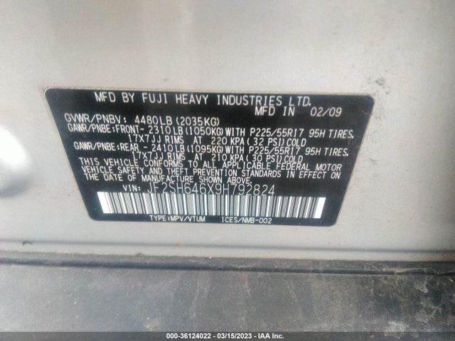 Продаж на аукціоні авто 2009 Subaru Forester X Limited, vin: JF2SH646X9H792824, номер лоту: 36124022