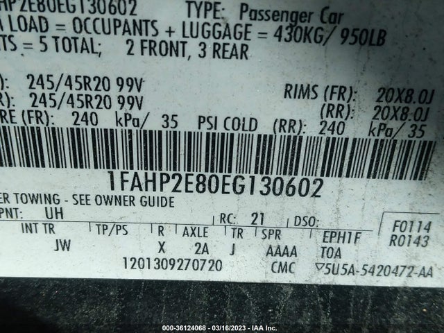 Ford TAURUS SEL 2014 1FAHP2E80EG130602 Image 10