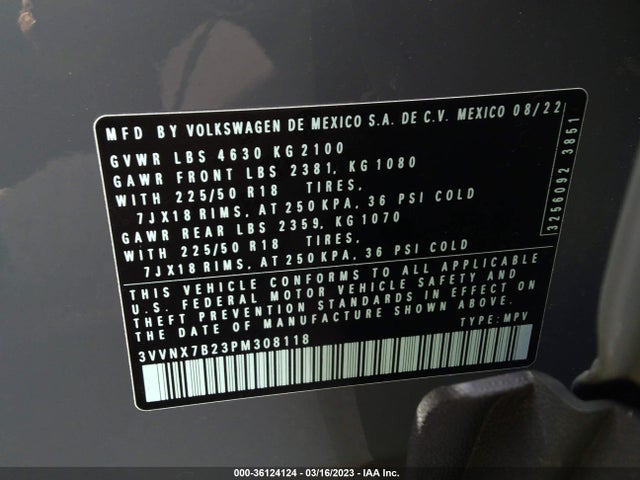 3VVNX7B23PM308118 Volkswagen TAOS SE