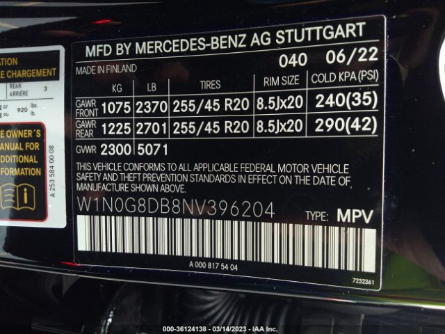 W1N0G8DB8NV396204 Mercedes-Benz Glc Glc 300