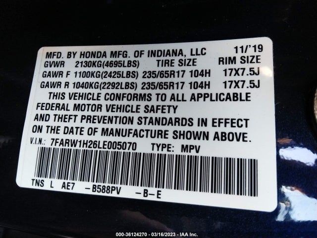 Honda CR-V LX 2020 7FARW1H26LE005070 Image 9