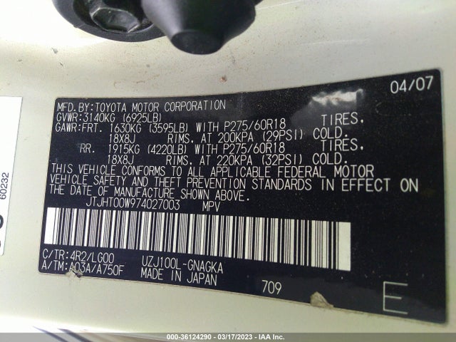 JTJHT00W974027003 Lexus LX 470