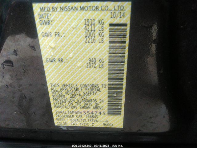 1N4AL3AP6FN354745 Nissan Altima 2.5 Sl