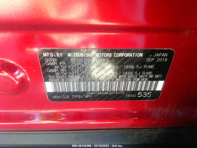 2019 Mitsubishi Eclipse, VIN: JA4AT3AA9KZ014170
