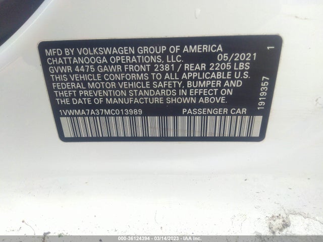 1VWMA7A37MC013989 Volkswagen Passat 2.0t R-line