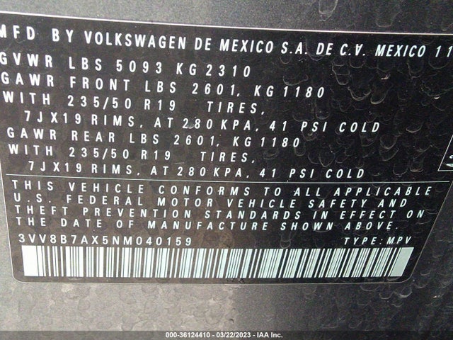3VV8B7AX5NM040159 Volkswagen Tiguan Se R-line Black