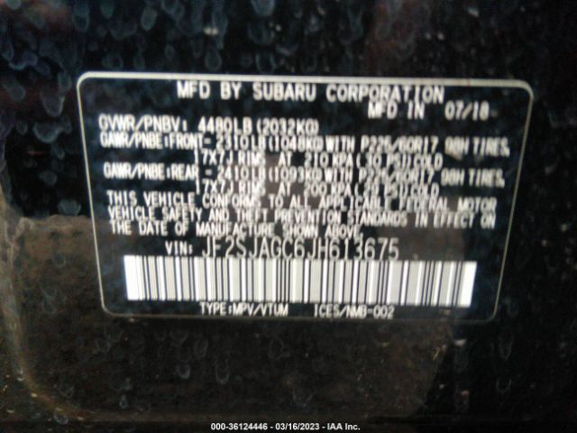 JF2SJAGC6JH613675 Subaru Forester Premium