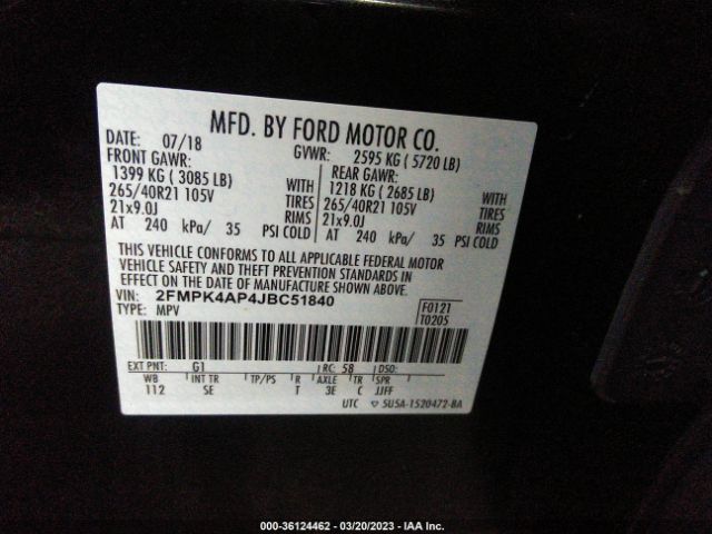 2FMPK4AP4JBC51840 Ford EDGE SPORT