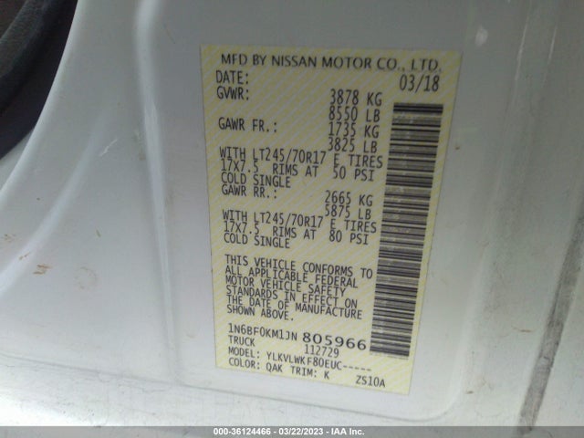 2018 Nissan NV, VIN: 1N6BF0KM1JN805966