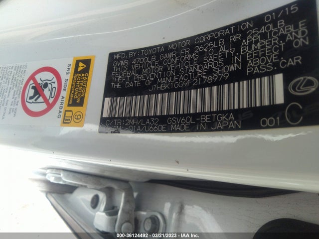JTHBK1GG9F2178979 Lexus ES 350