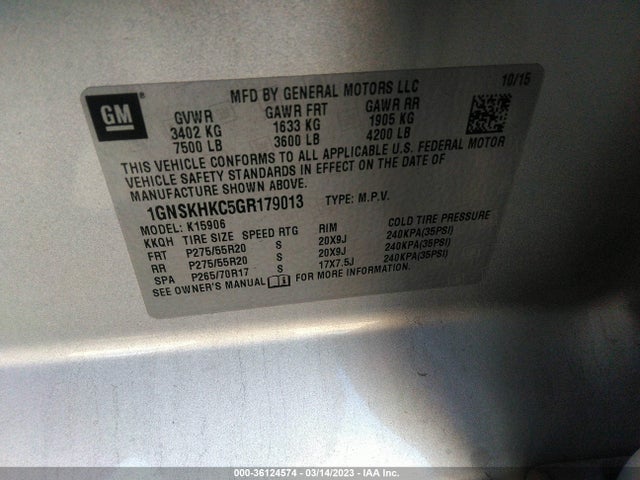 Chevrolet Suburban Lt 2016 1GNSKHKC5GR179013 Image 10