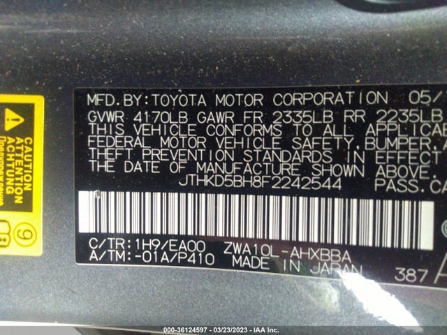 JTHKD5BH8F2242544 Lexus Ct 200h Hybrid