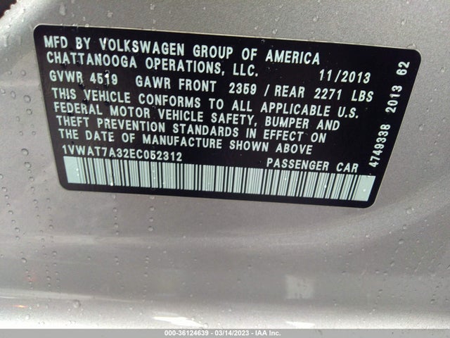 1VWAT7A32EC052312 Volkswagen Passat Wolfsburg Ed