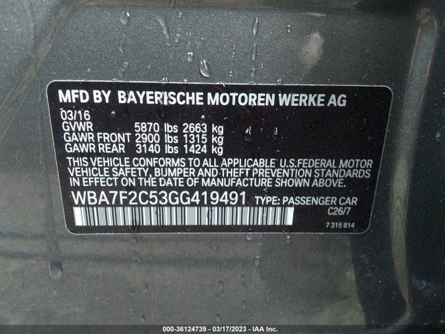 BMW 7 Series 750i Xdrive 2016 WBA7F2C53GG419491 Image 9