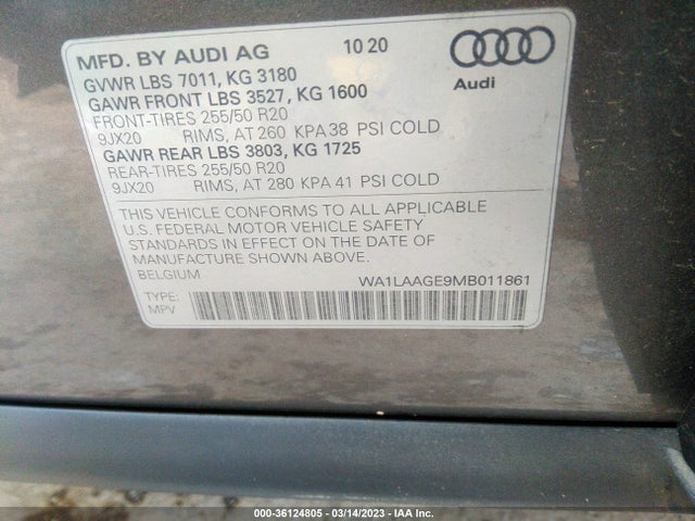 2021 Audi e-tron, VIN: WA1LAAGE9MB011861
