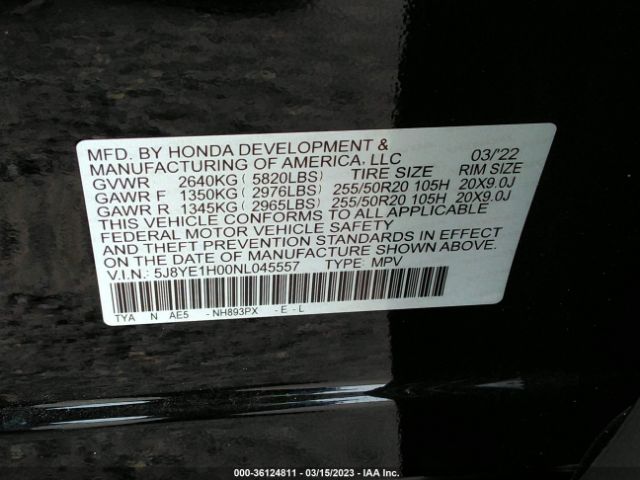 5J8YE1H00NL045557 Acura Mdx W/a-spec Package
